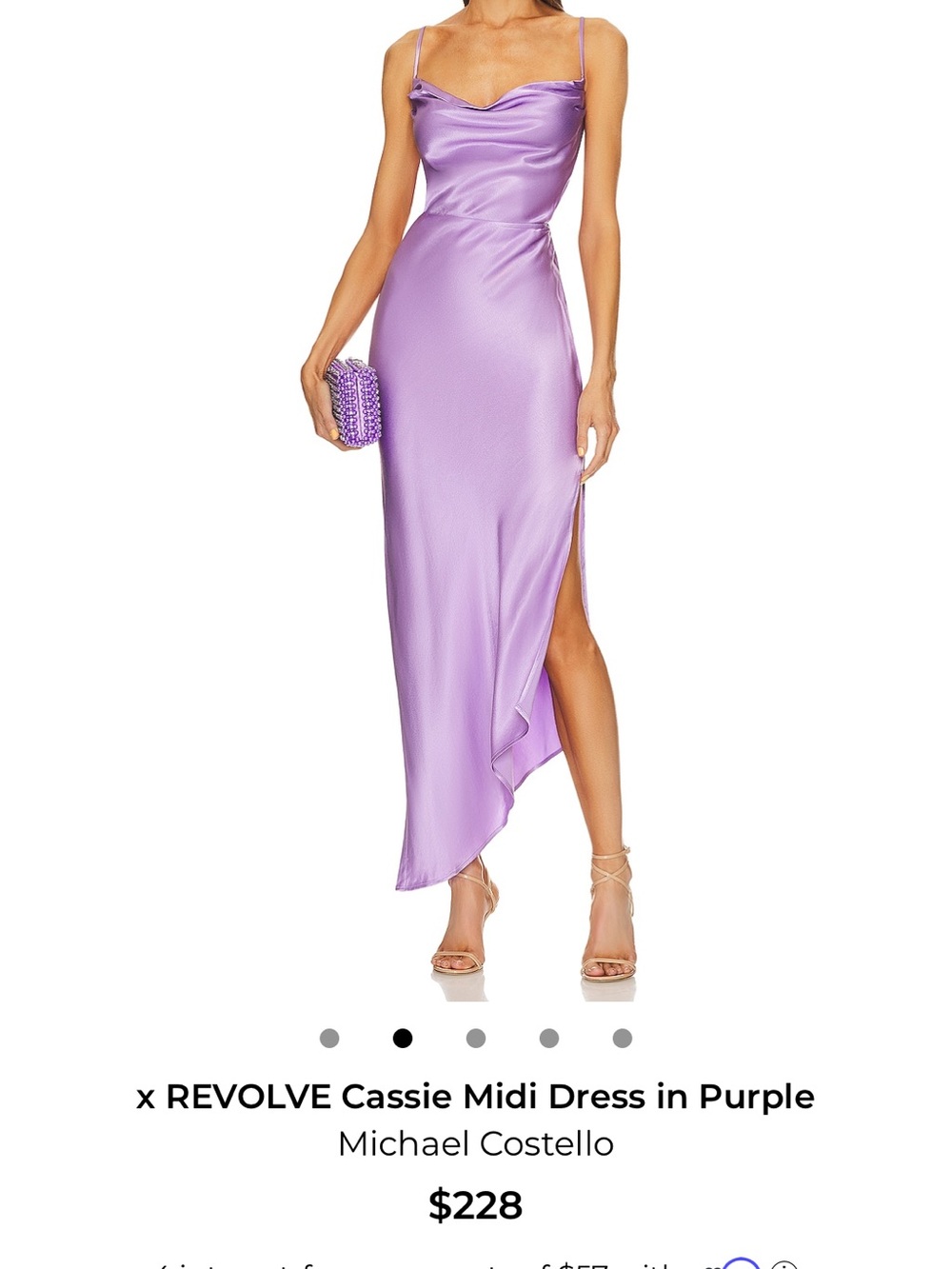 REVOLVE Purple Satin Asymmetrical Cowl Midi Dress
